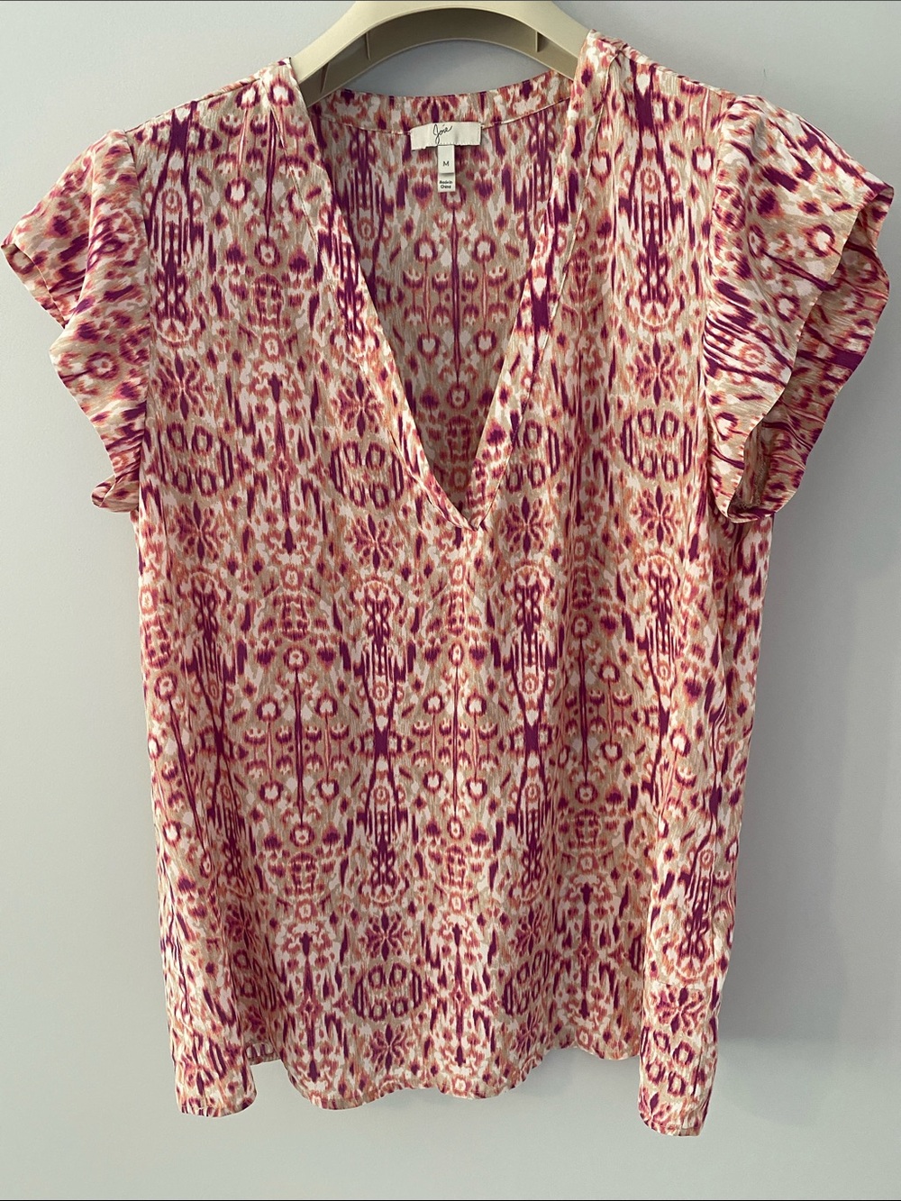 Joie Pink and Cream V-Neck Cap Sleeve Blouse